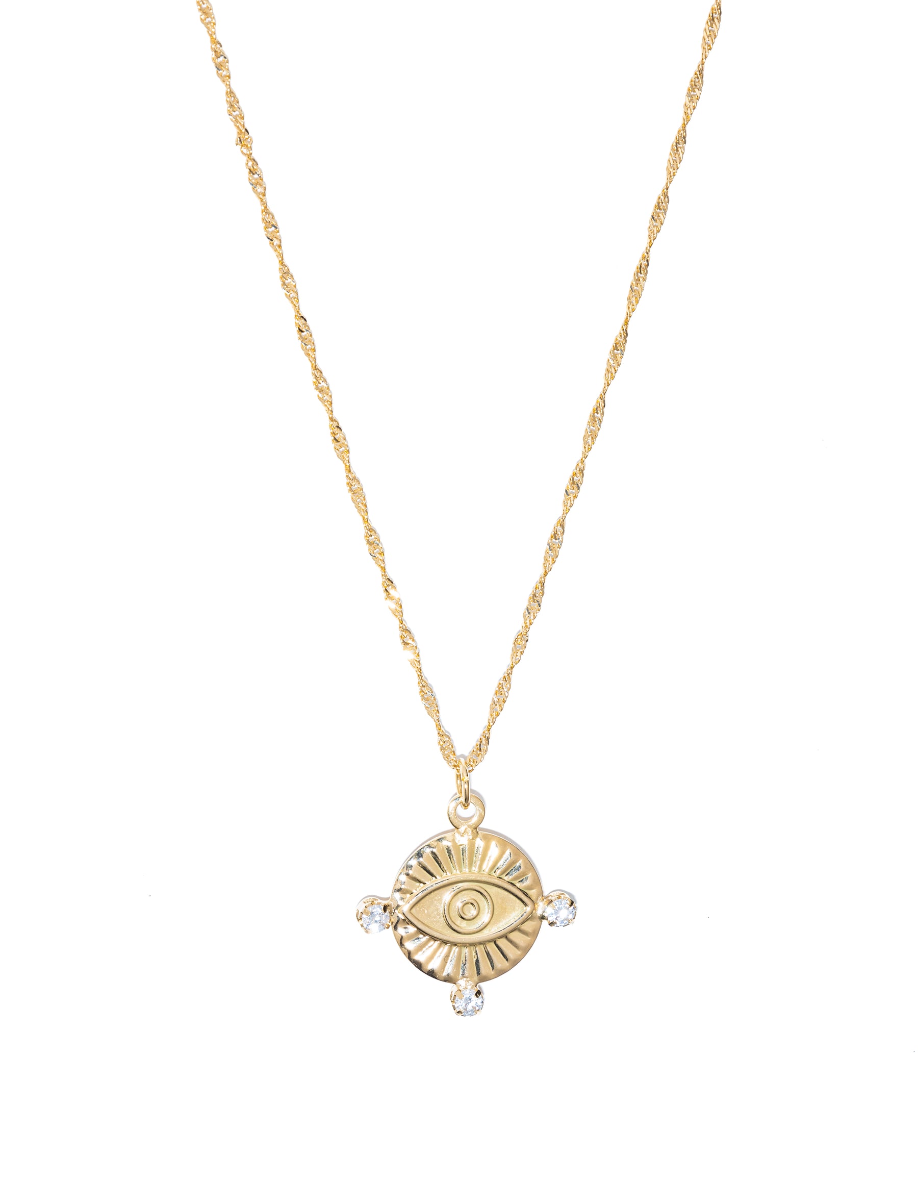 Colar Medalha Olho com Zircônias Banhado a Ouro 18k – Luna | Proteção e Elegância