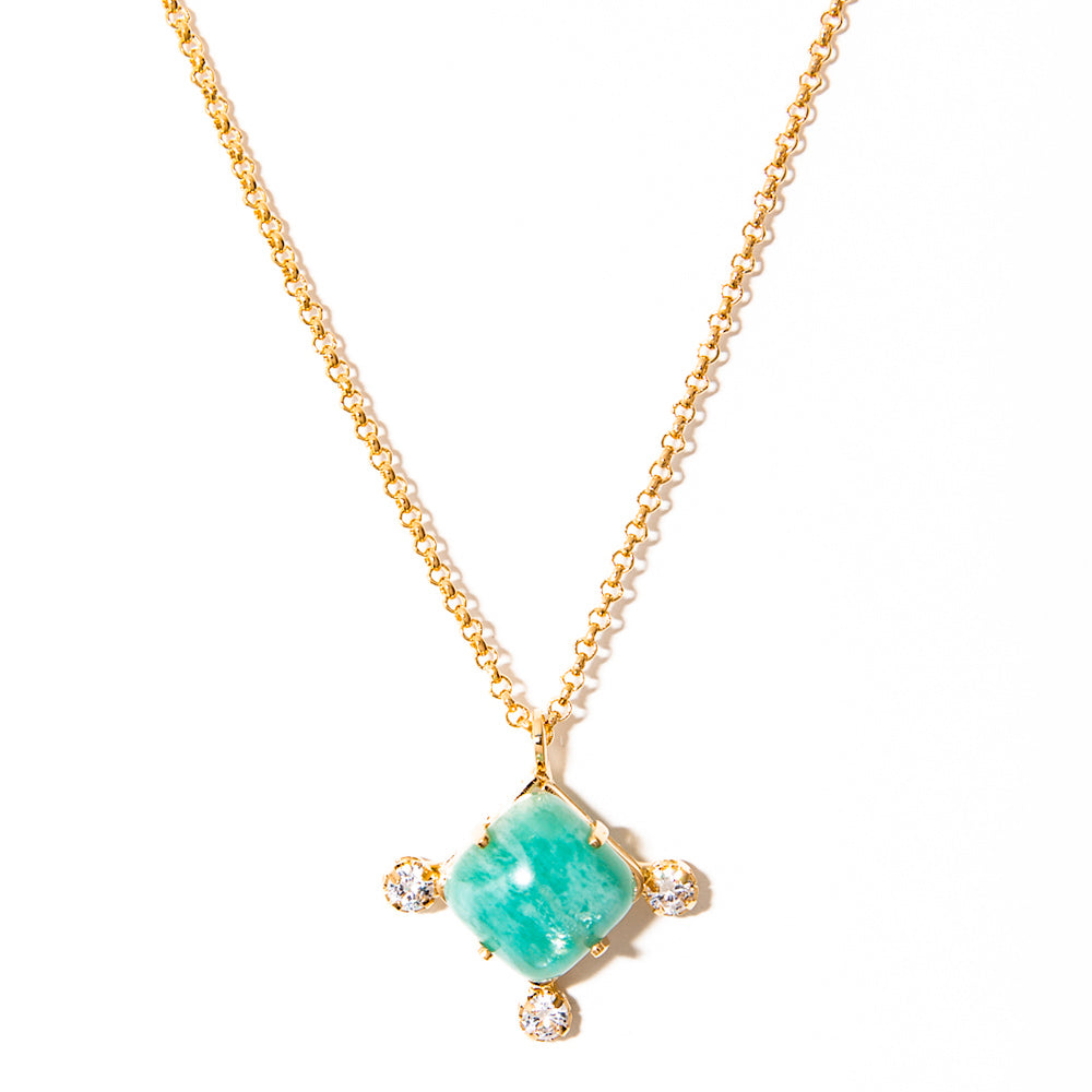 Colar Amazonita Peruana com Zircônias Banhado a Ouro 18k – Fênix | Renovação e Elegância