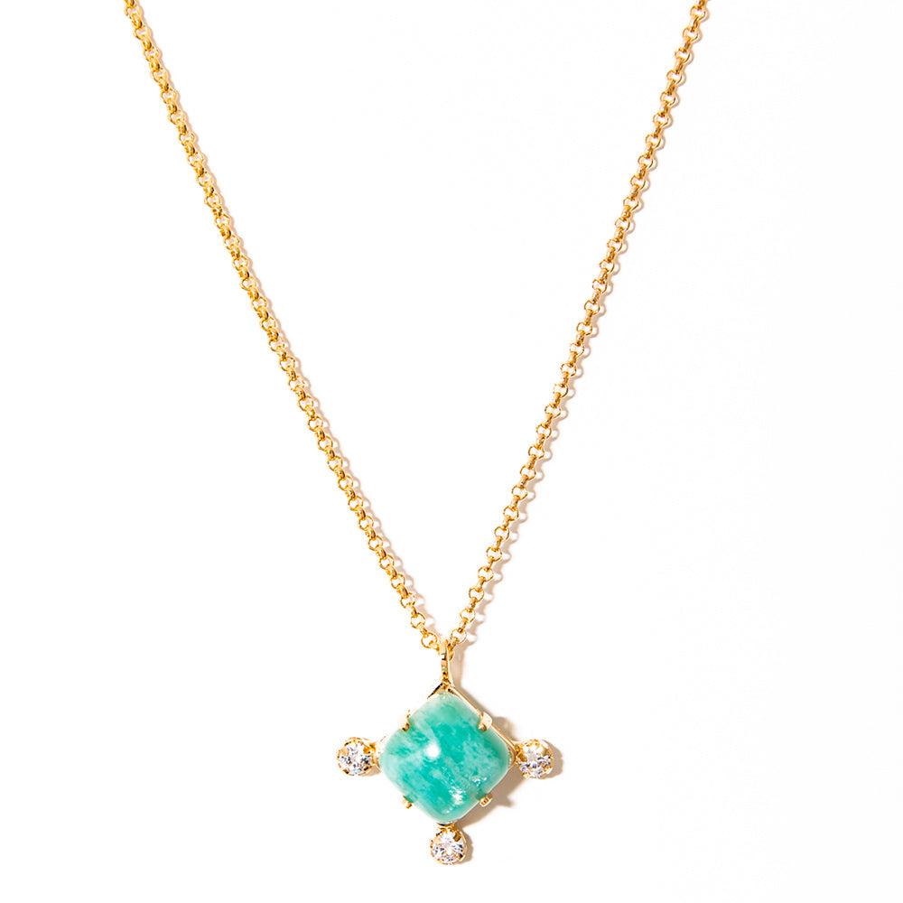 Colar Amazonita Peruana com Zircônias Banhado a Ouro 18k – Fênix | Renovação e Elegância