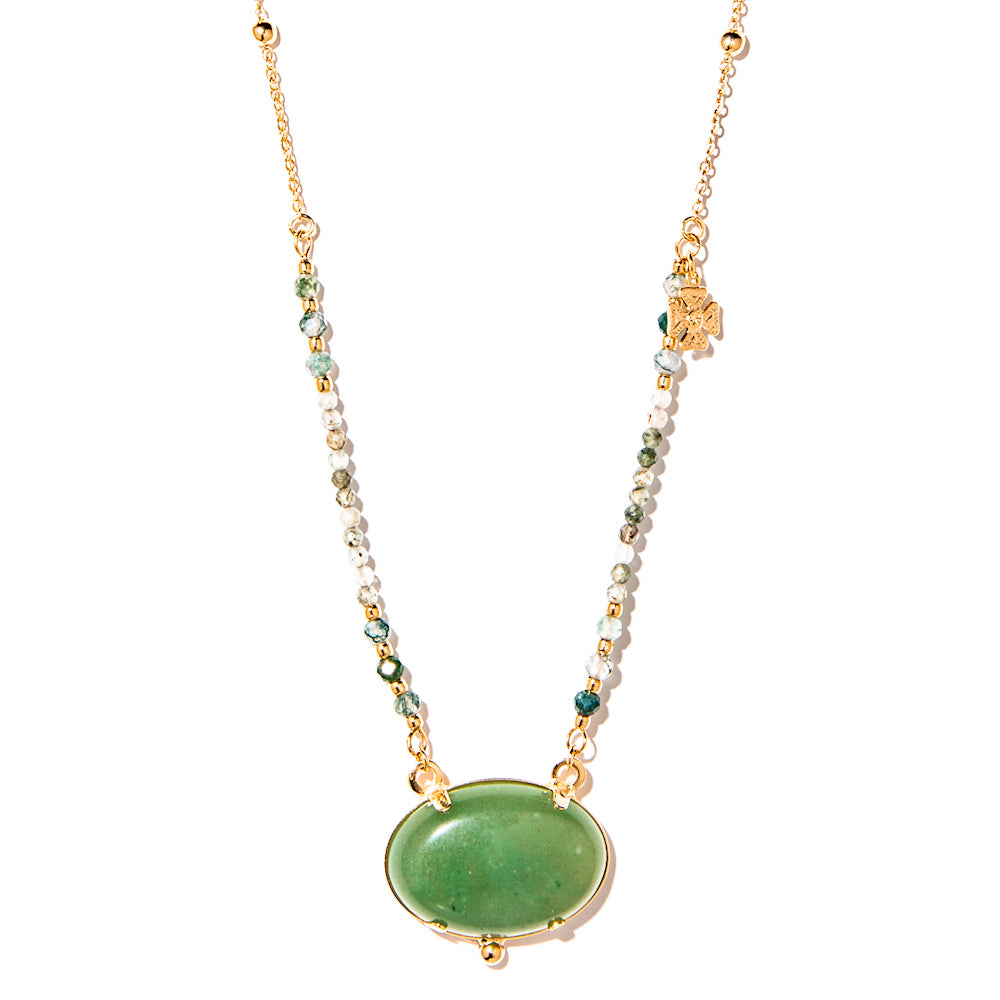 Colar Quartzo Verde com Pingente Trevo Banhado a Ouro 18k – Lynx | Sorte e Elegância