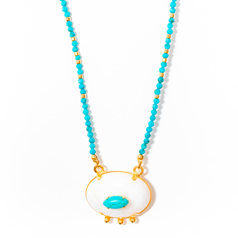 Colar Quartzo Branco e Turquesa Banhado a Ouro 18k – Andromeda | Elegância e Proteção