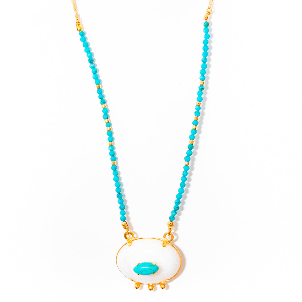 Colar Quartzo Branco e Turquesa Banhado a Ouro 18k – Andromeda | Elegância e Proteção