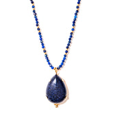 Colar banhado a ouro 18k pedras lapidadas gota lapis lasuli - Grou