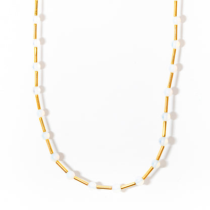 Colar curto pedra opaline com detalhes em ouro 18k - Canopus