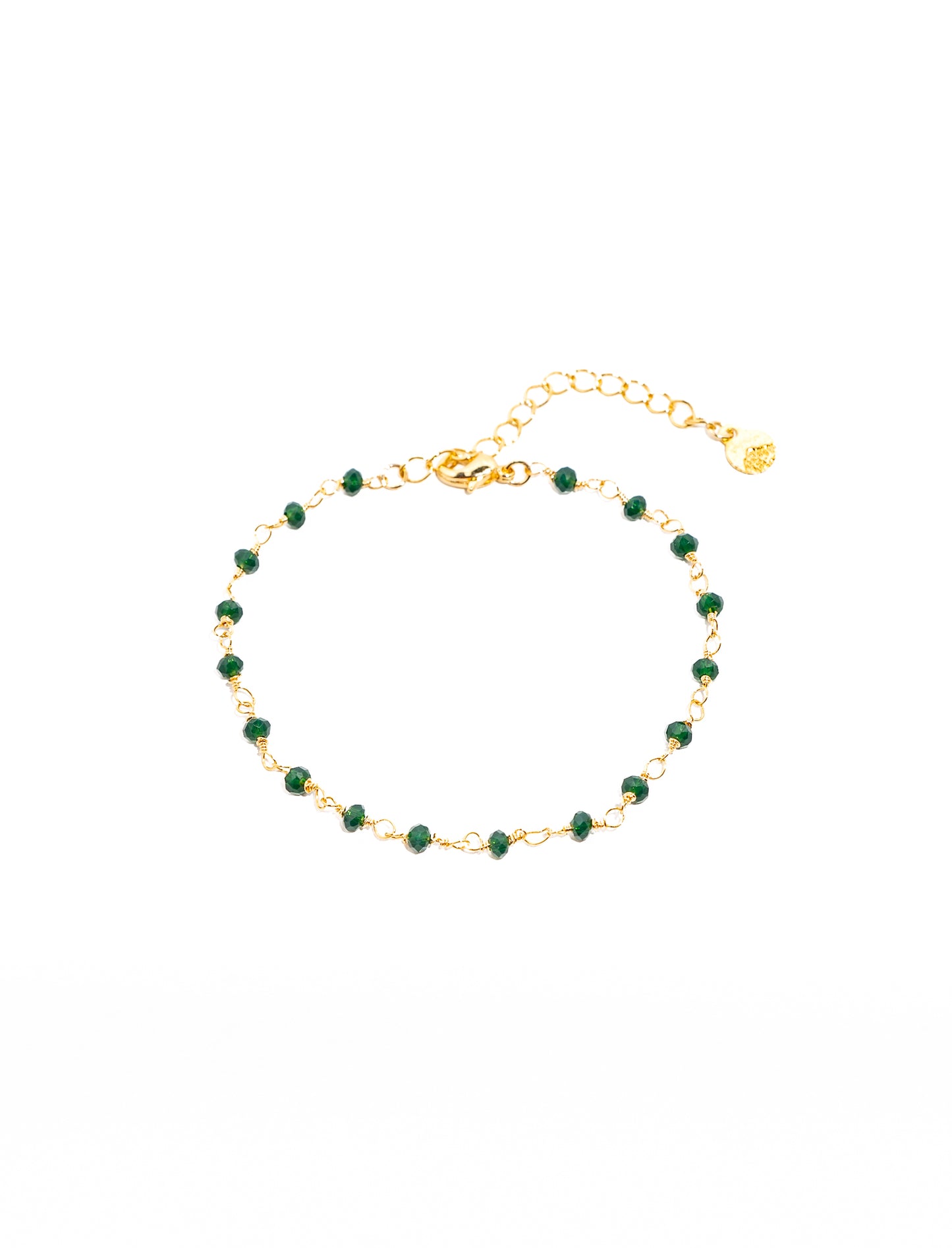 pulseira de cristais verde escuro banhada a ouro 18 k - Reia