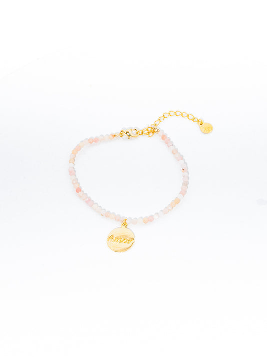 pulseira banhada a ouro 18k quartzo rosa - Desejo Amor