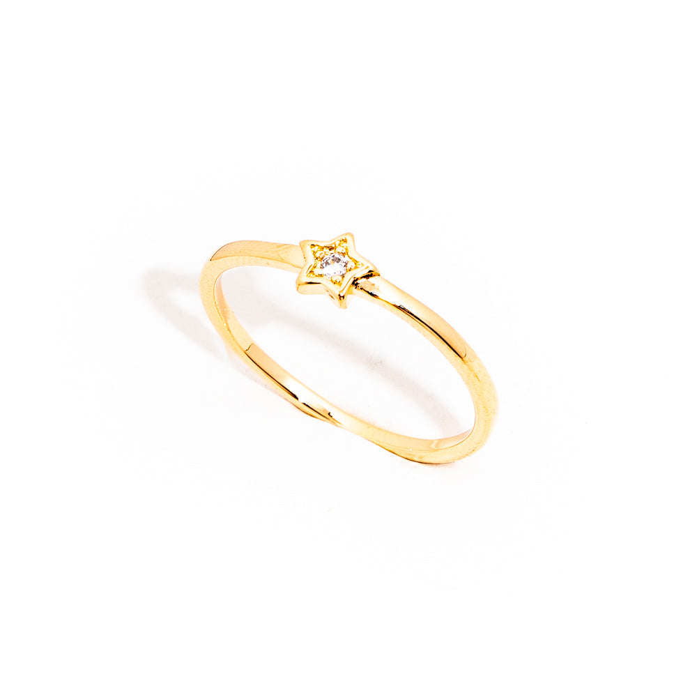 anel banhado a ouro 18 k estrela zircônia - Adrastea