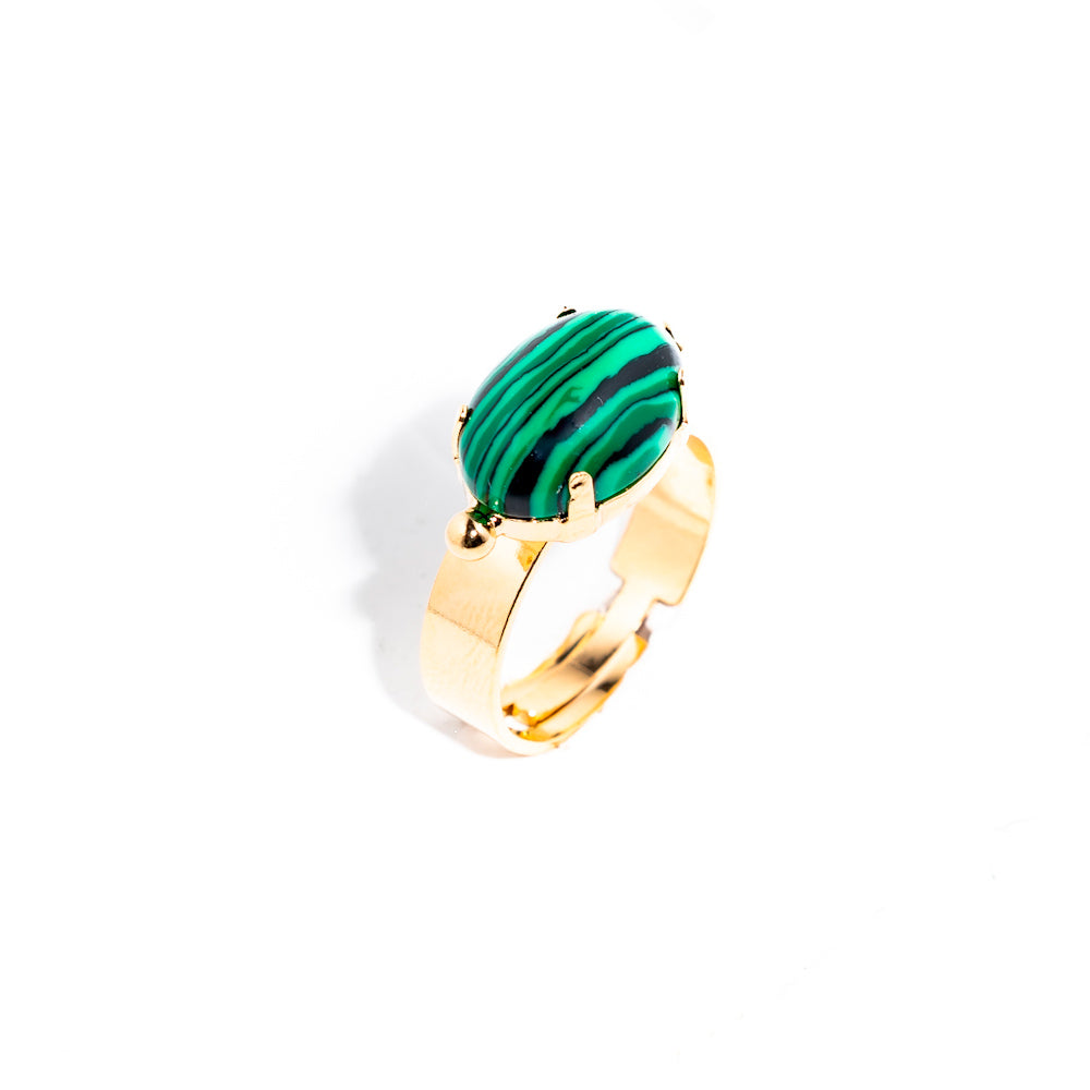 anel banhado a ouro 18 k malaquita - Deneb