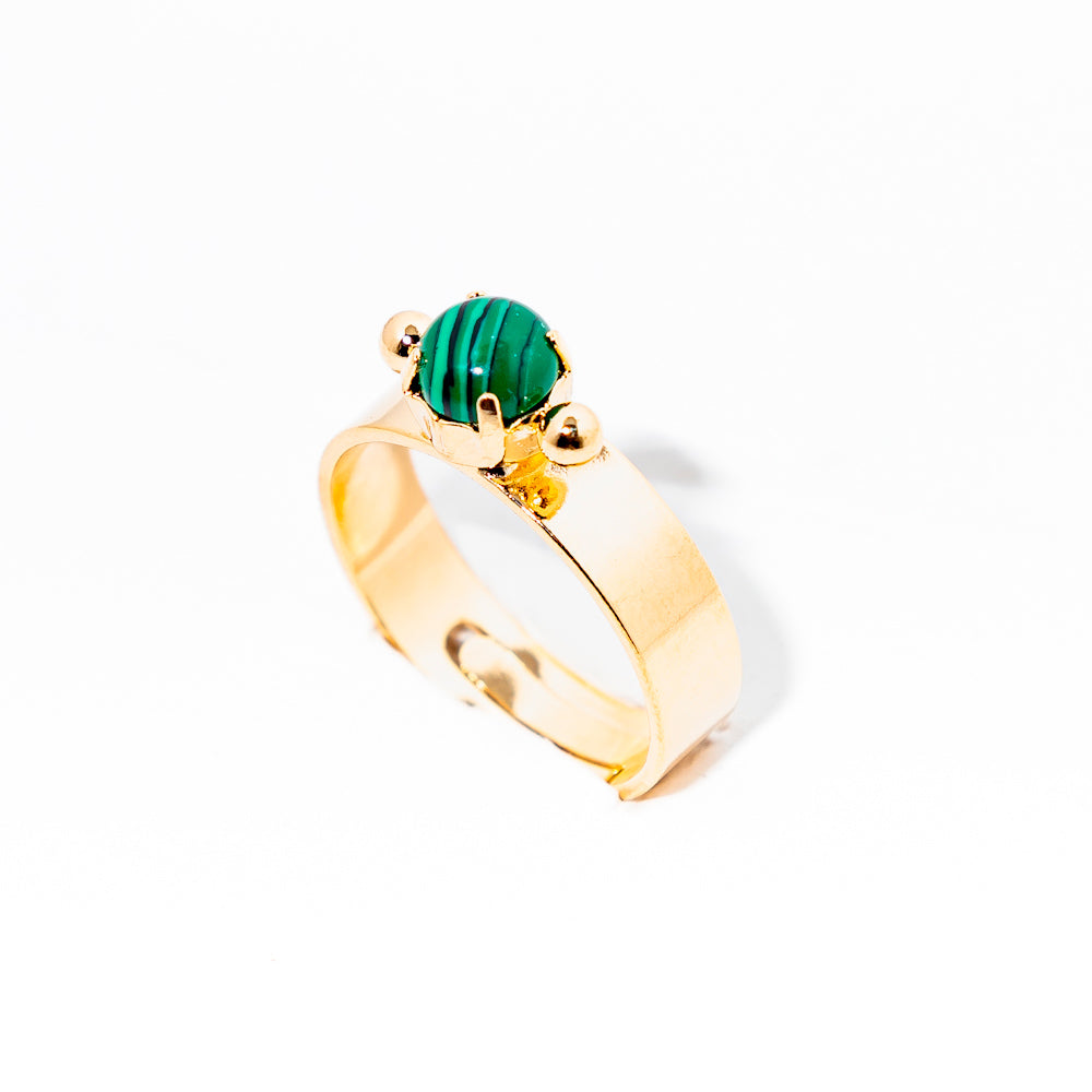 anel banhado a ouro 18 k malaquita - Tione