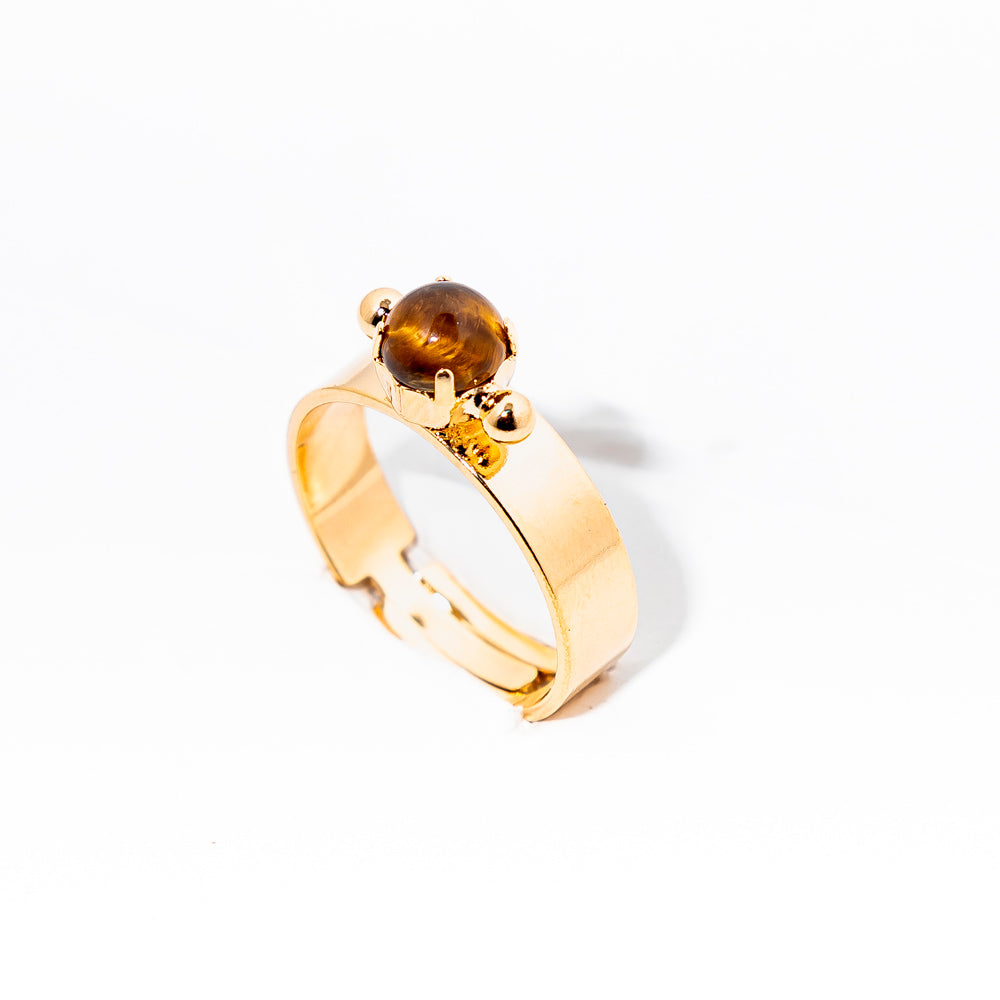anel banhado a ouro 18 k olho de tigre - Tione