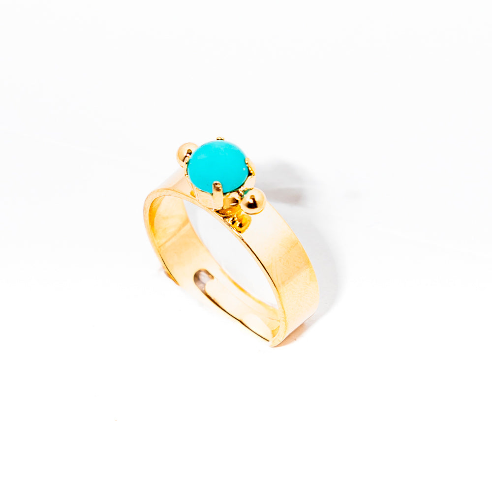 anel banhado a ouro 18 k turquesa - Tione