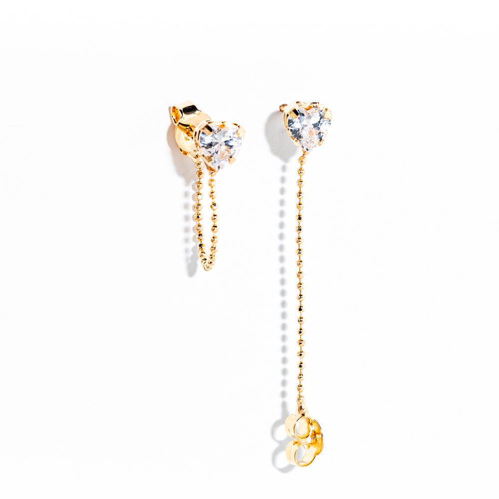 brinco banhado a ouro 18k coração de zircônia P - Alya