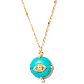 colar banhado a ouro 18 k pedra turquesa olho proteção - Sadr