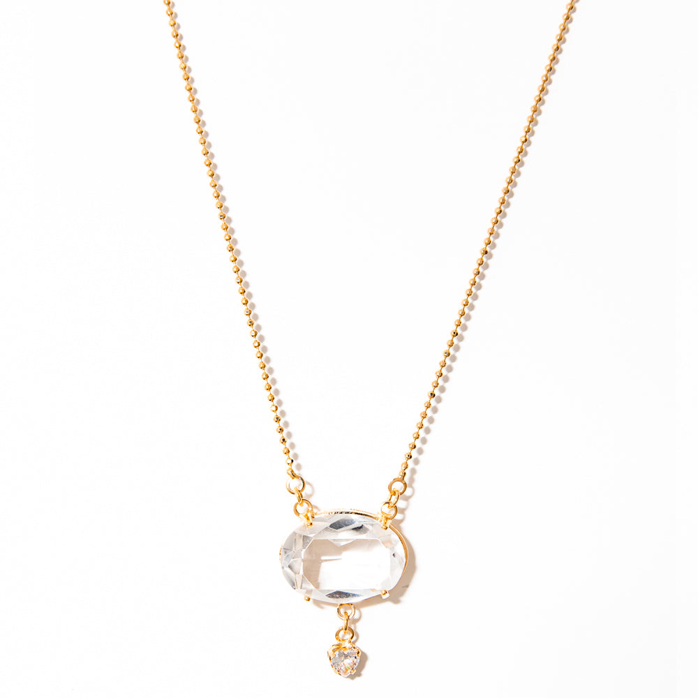 colar banhado a ouro 18k quartzo de cristal coração zircônia - Mintaka