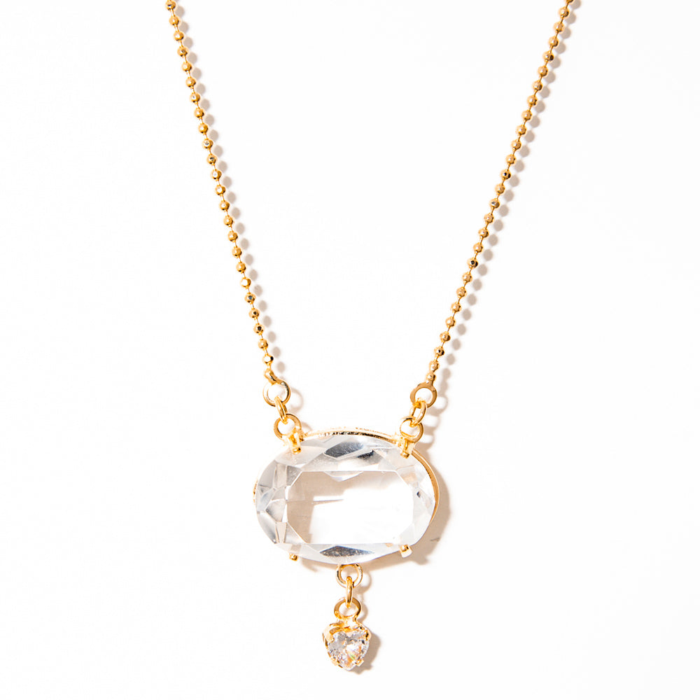 colar banhado a ouro 18k quartzo de cristal coração zircônia - Mintaka