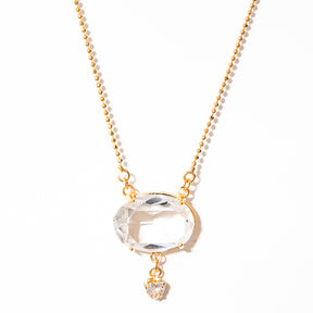 colar banhado a ouro 18k quartzo de cristal coração zircônia - Mintaka