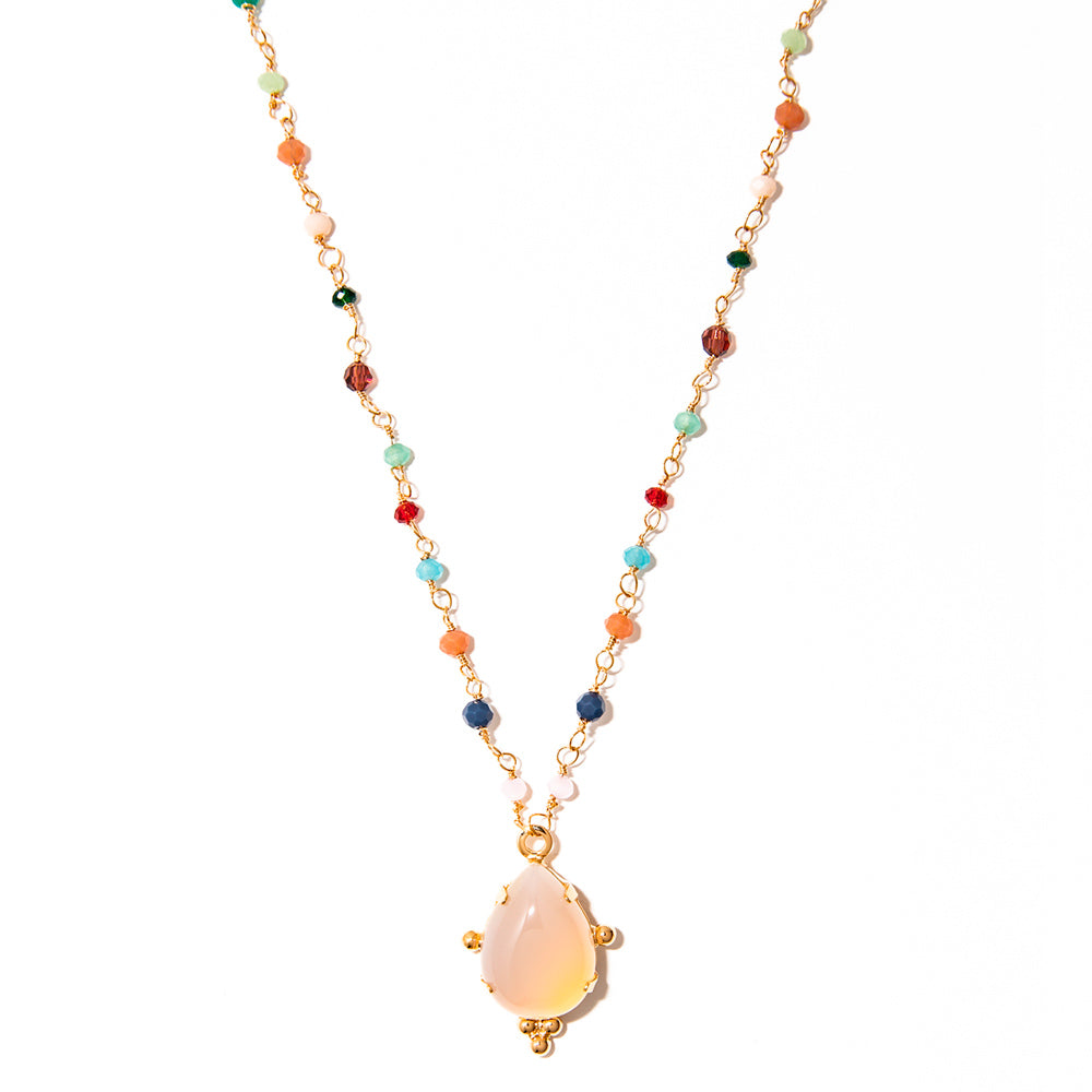 colar banhado a ouro 18k de viradinhas cristal cores gota ágata branca - Columba