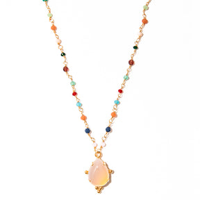 colar banhado a ouro 18k de viradinhas cristal cores gota ágata branca - Columba