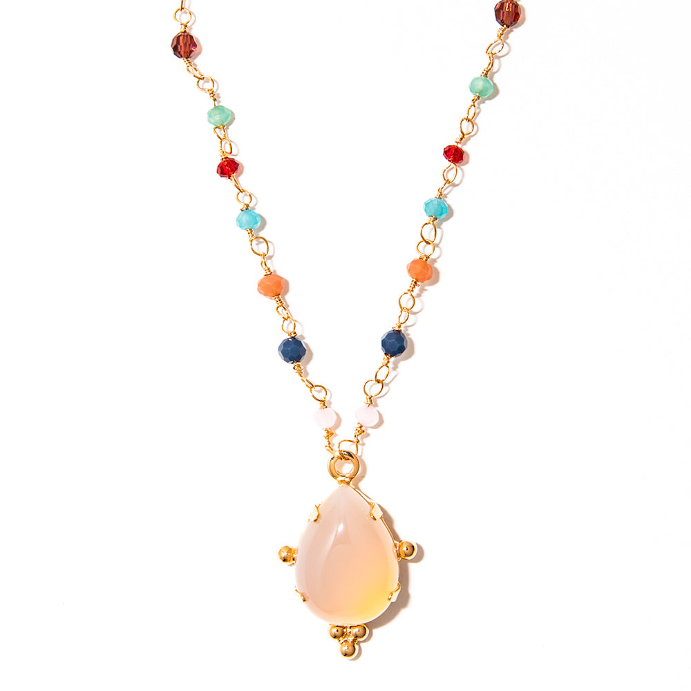 colar banhado a ouro 18k de viradinhas cristal cores gota ágata branca - Columba