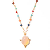 colar banhado a ouro 18k de viradinhas cristal cores gota ágata branca - Columba