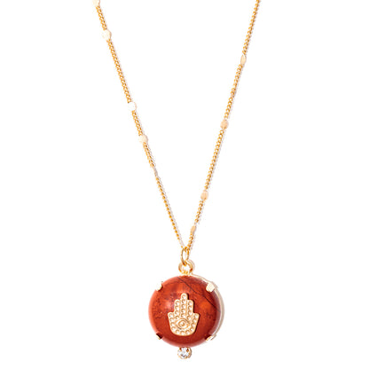 colar banhado a ouro 18k jasper vermelho hamsa - Sadr