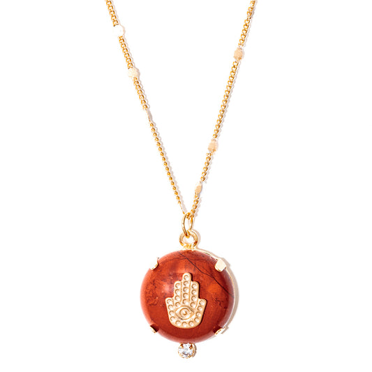 colar banhado a ouro 18k jasper vermelho hamsa - Sadr