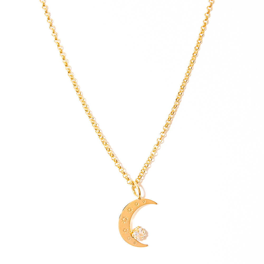 colar banhado a ouro 18k lua com pedra de zircônia - Maia