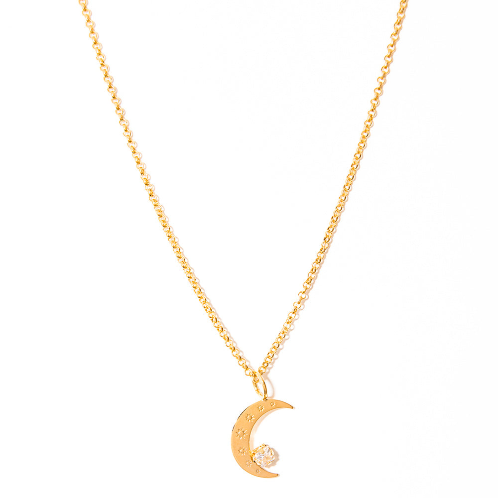 colar banhado a ouro 18k lua com pedra de zircônia - Maia