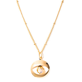 colar banhado a ouro 18k medalha olho e pedra opalina - Nash