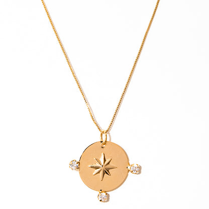 colar banhado a ouro 18k medalha zircônias rosa dos ventos - Quasar