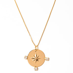 colar banhado a ouro 18k medalha zircônias rosa dos ventos - Quasar