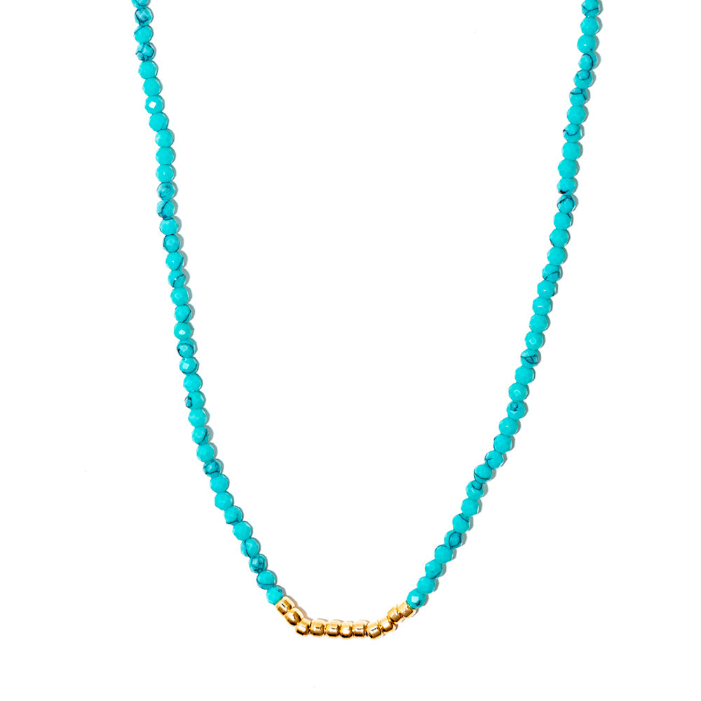 colar banhado a ouro 18k micro pedras tuquesa com detalhes em metal - Lira