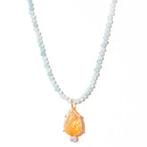colar banhado a ouro 18k pedras água marinha e gota cristal com pedra opalina - Cosmos