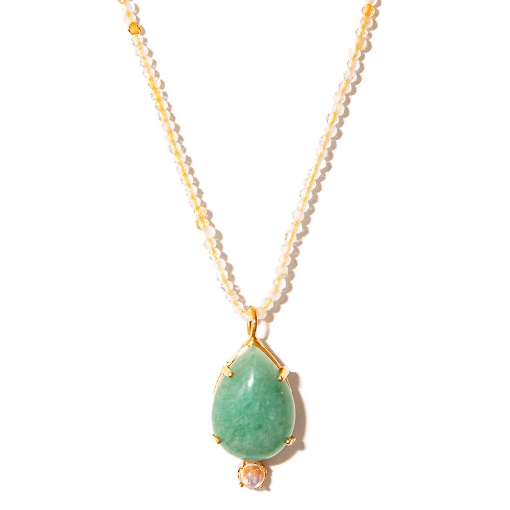 colar banhado a ouro 18k pedras citrino e gota de aventurine com detalhe em pedra opalina - Norma