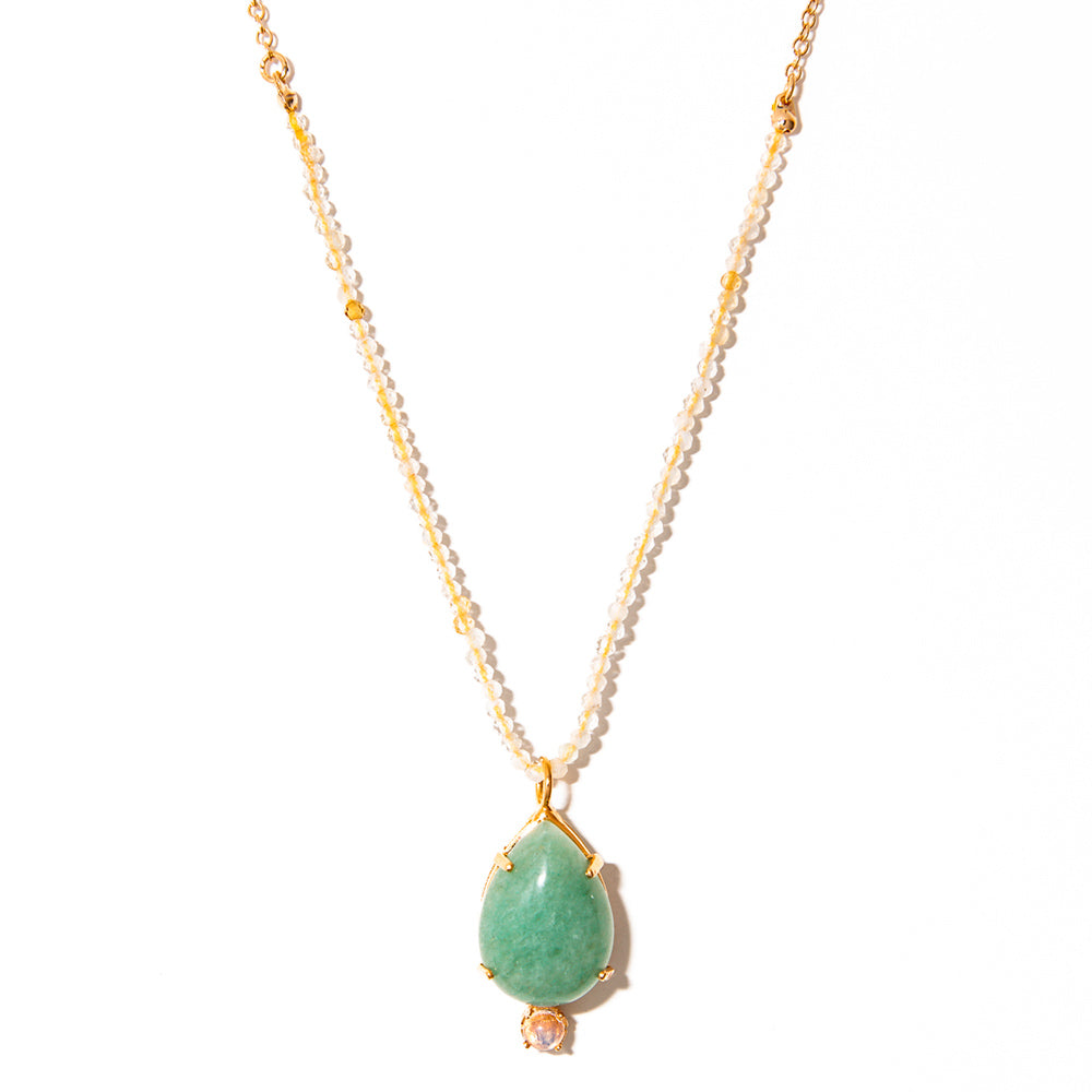 colar banhado a ouro 18k pedras citrino e gota de aventurine com detalhe em pedra opalina - Norma