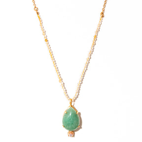 colar banhado a ouro 18k pedras citrino e gota de aventurine com detalhe em pedra opalina - Norma