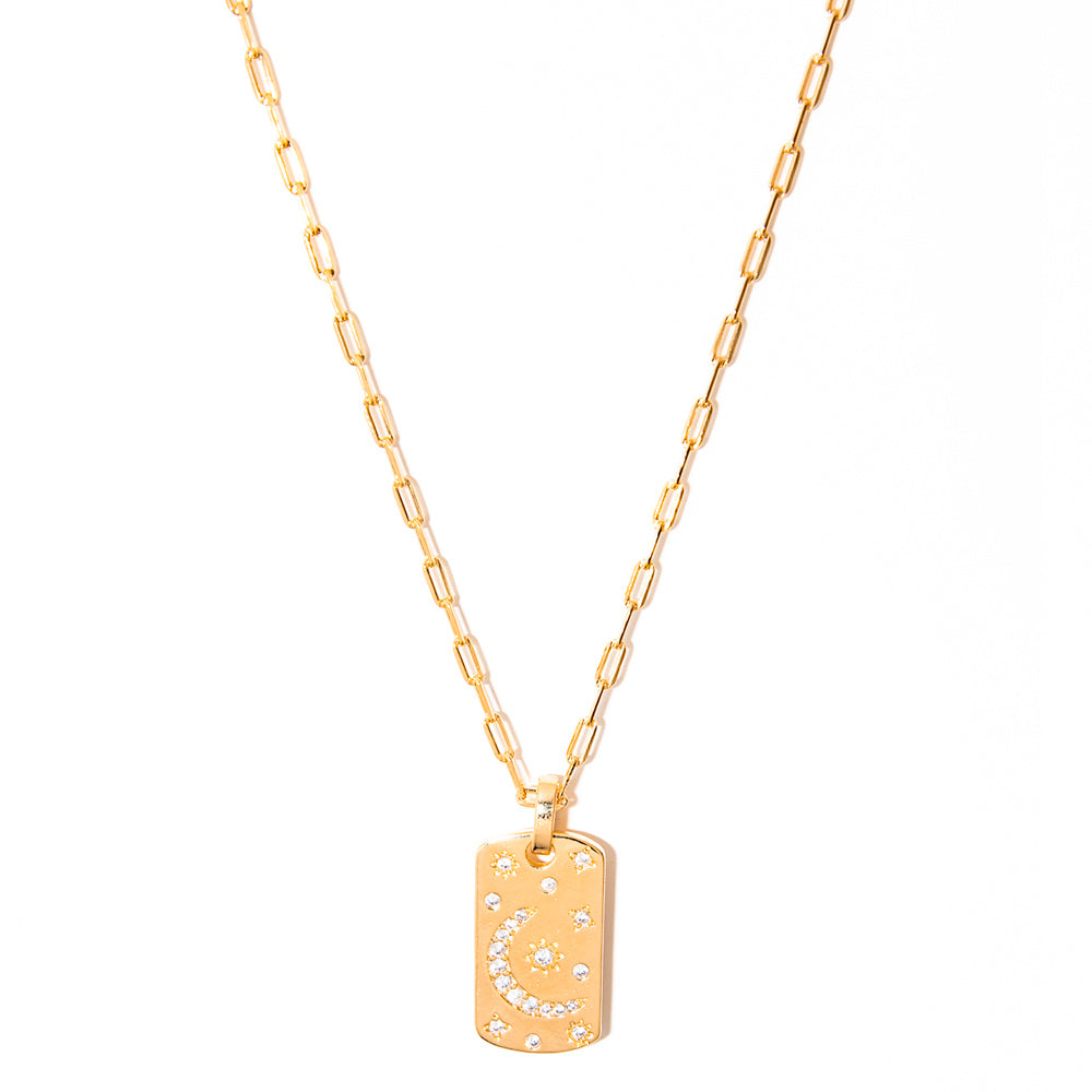 colar banhado a ouro 18k pingente medalha de zirconias lua e estrelas - Eagle