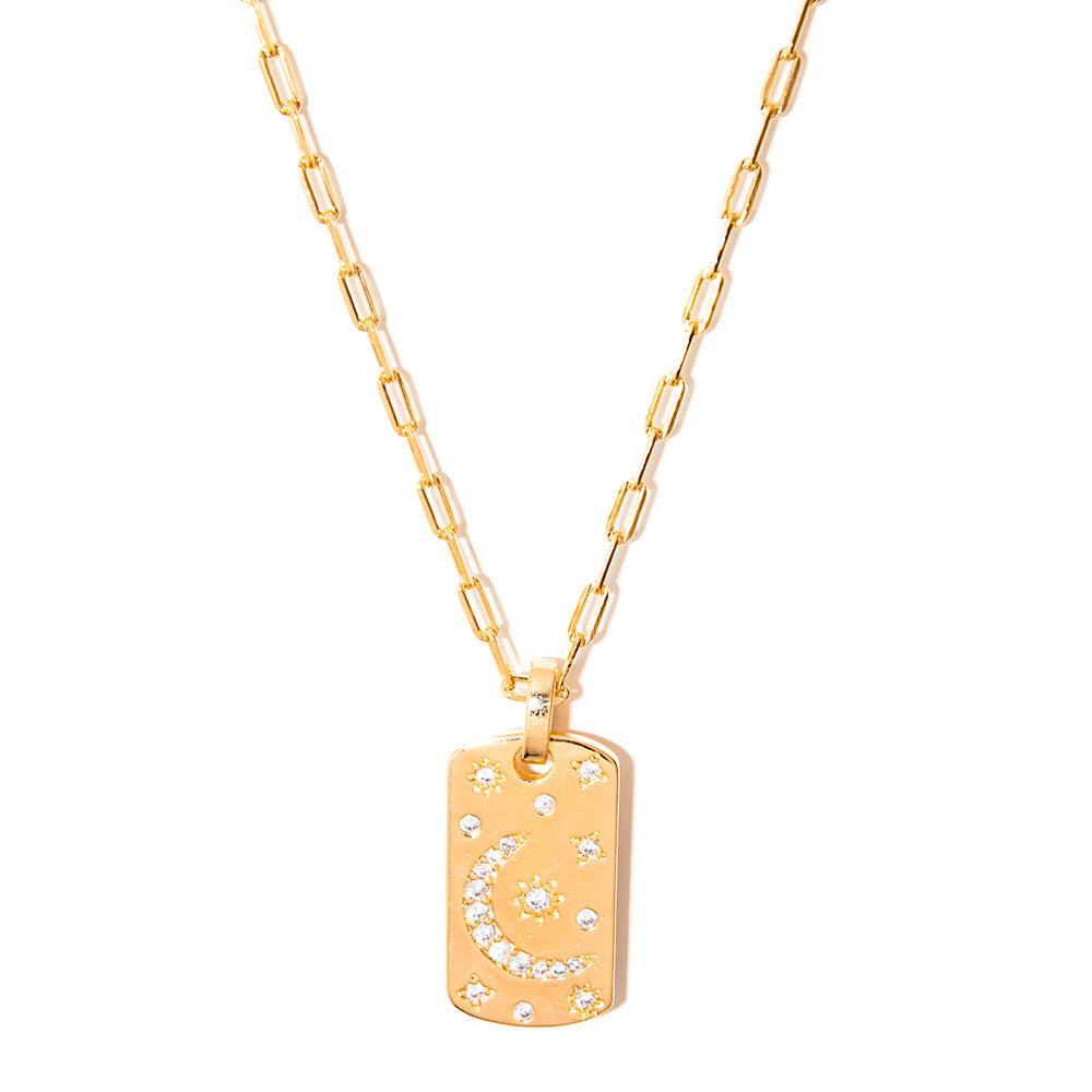 colar banhado a ouro 18k pingente medalha de zirconias lua e estrelas - Eagle