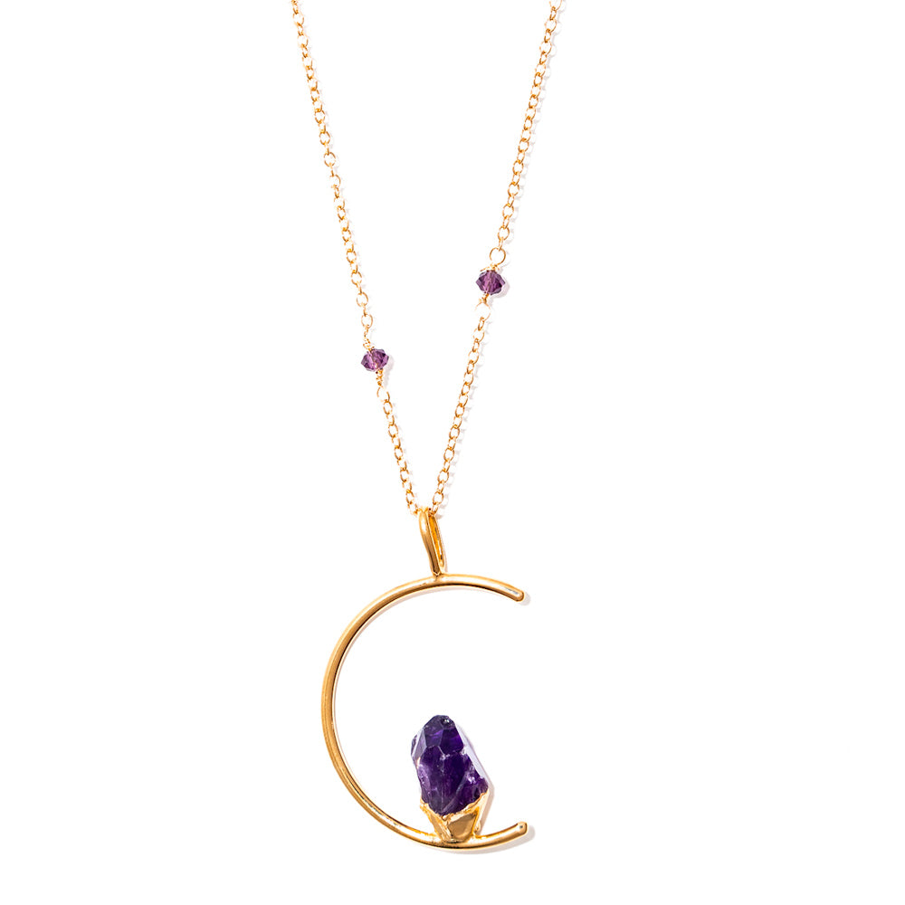 colar banhado a ouro 18k viradinhas cristais ametista e pingente com pedra ametista - Calaeno