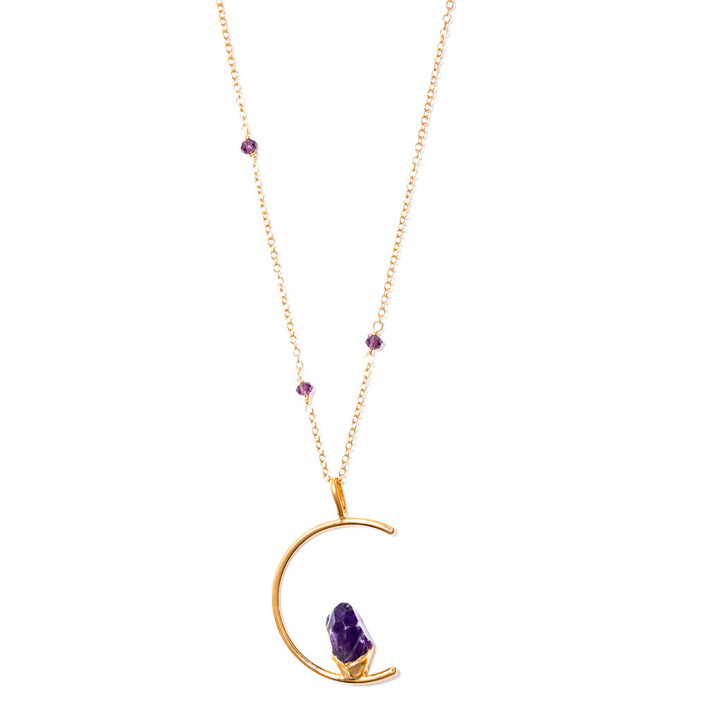 colar banhado a ouro 18k viradinhas cristais ametista e pingente com pedra ametista - Calaeno