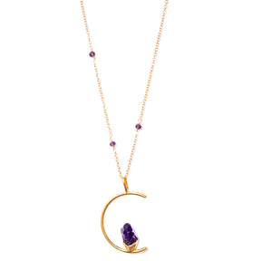 colar banhado a ouro 18k viradinhas cristais ametista e pingente com pedra ametista - Calaeno