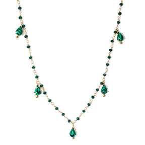 colar banhado a ouro 18k viradinhas pedras e gotinhas malaquita - Luan