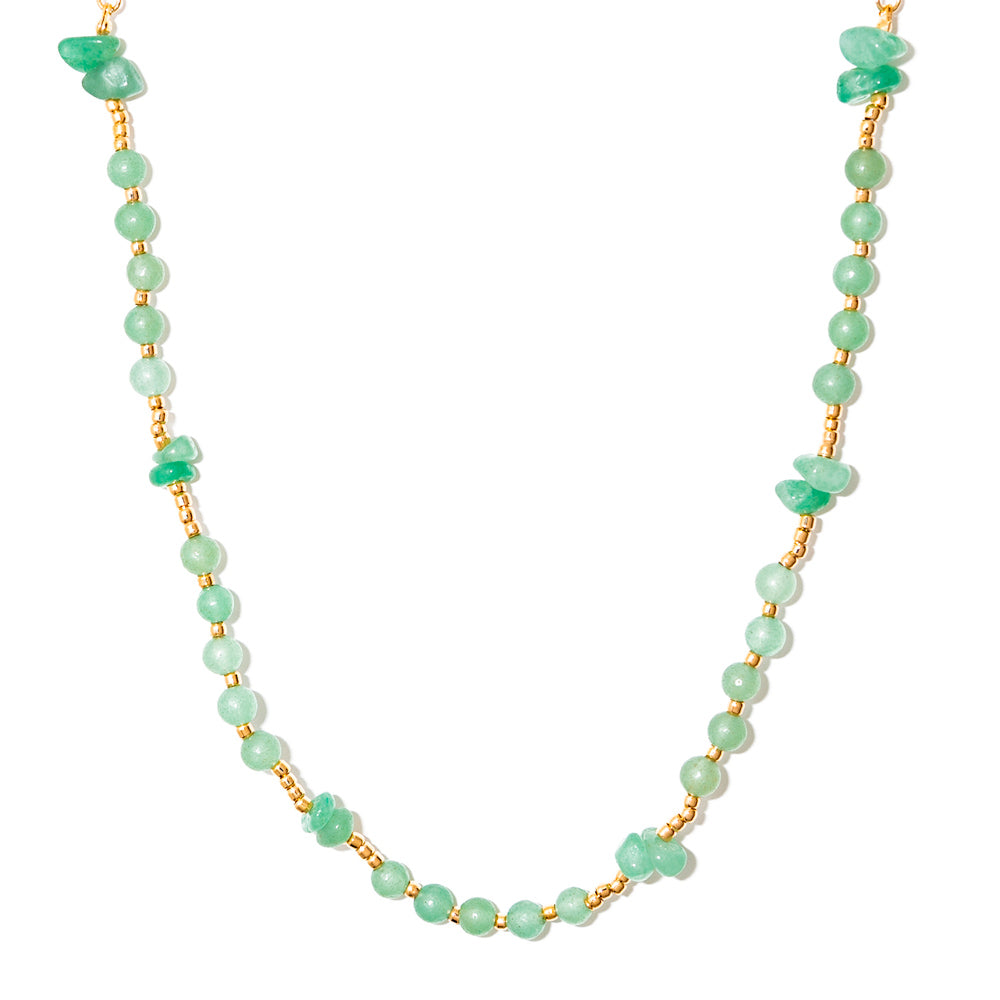 colar curto banhado a ouro 18k pedras quartzo verde - Dolphin