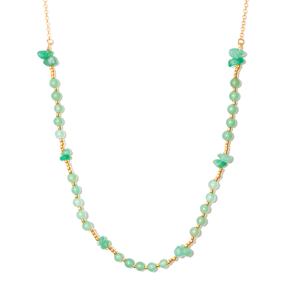 colar curto banhado a ouro 18k pedras quartzo verde - Dolphin