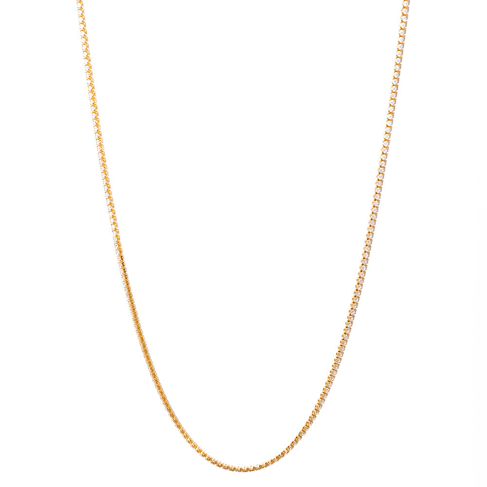 colar longo banhado a ouro 18k corrente de zircônia - Miram