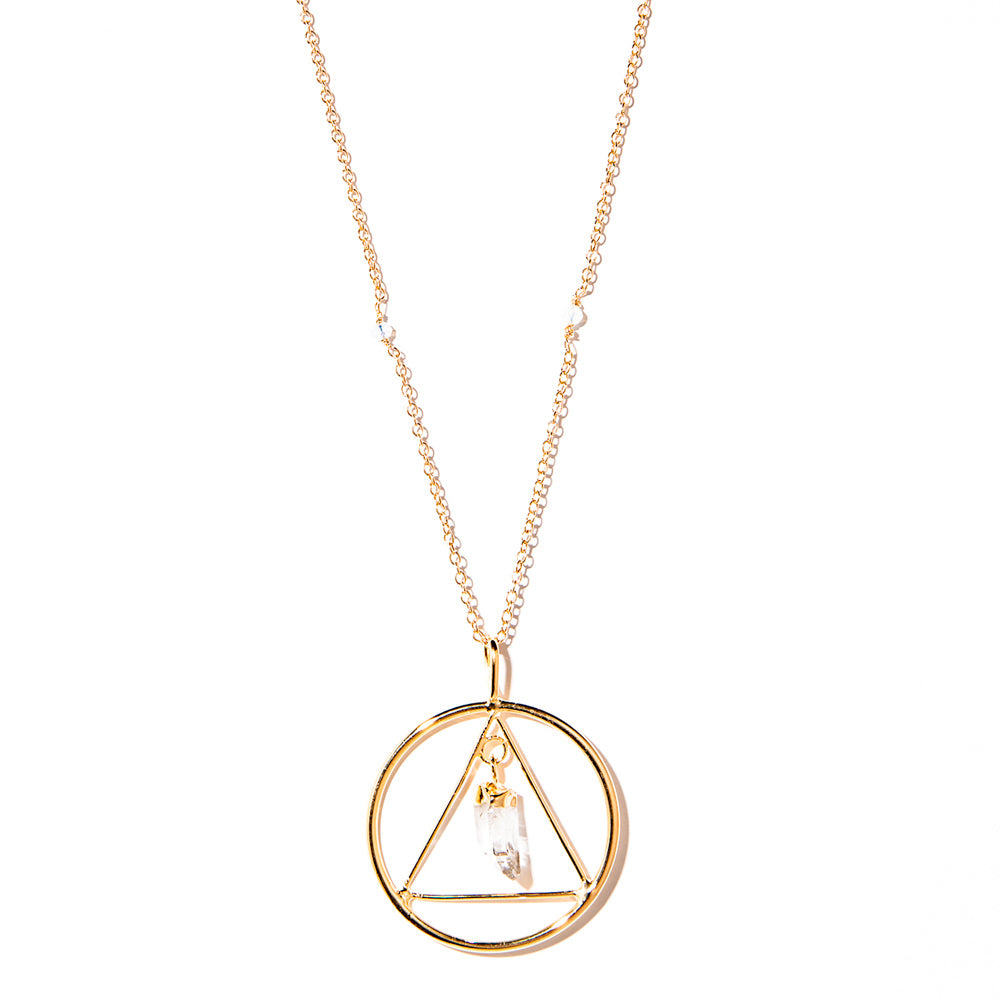 colar longo banhado a ouro 18k ponteira cristal triangulo - Polar