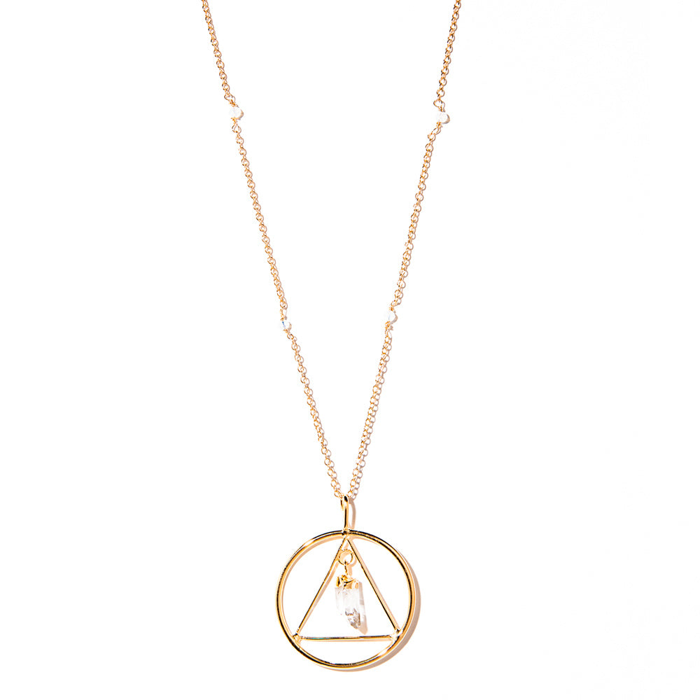 colar longo banhado a ouro 18k ponteira cristal triangulo - Polar