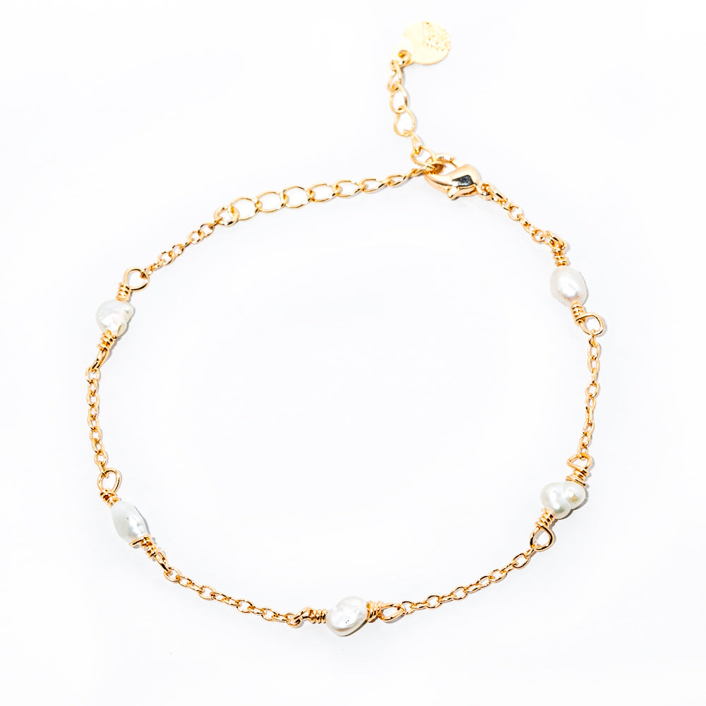 pulseira banhada a ouro 18 k de pérolinhas barrocas - Alnilan