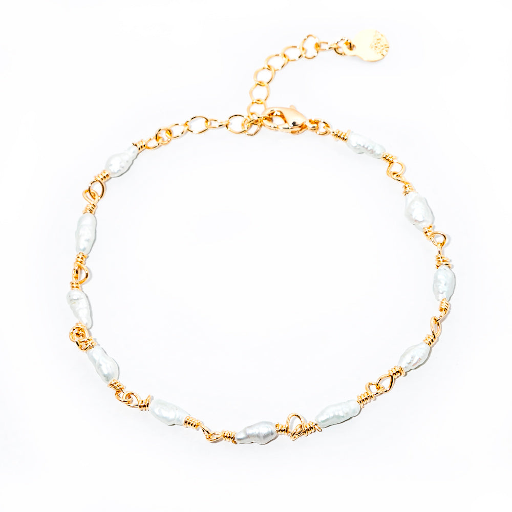 pulseira banhada a ouro 18 k de pérolinhas barrocas - Dafne