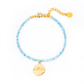 pulseira banhada a ouro 18k água marinha - Desejo Gratidão